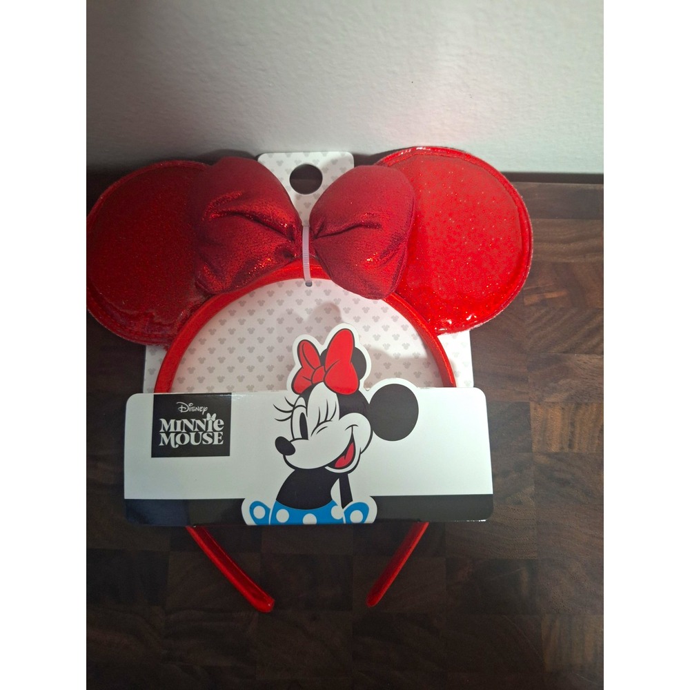 Disney Minnie Mouse Red Sparkle Glitter Ears Headband Bow NWT One Size
